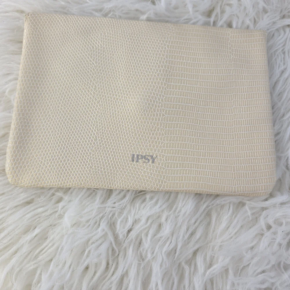 Ipsy Cream Envelope Faux Reptile Cosmetics Bag